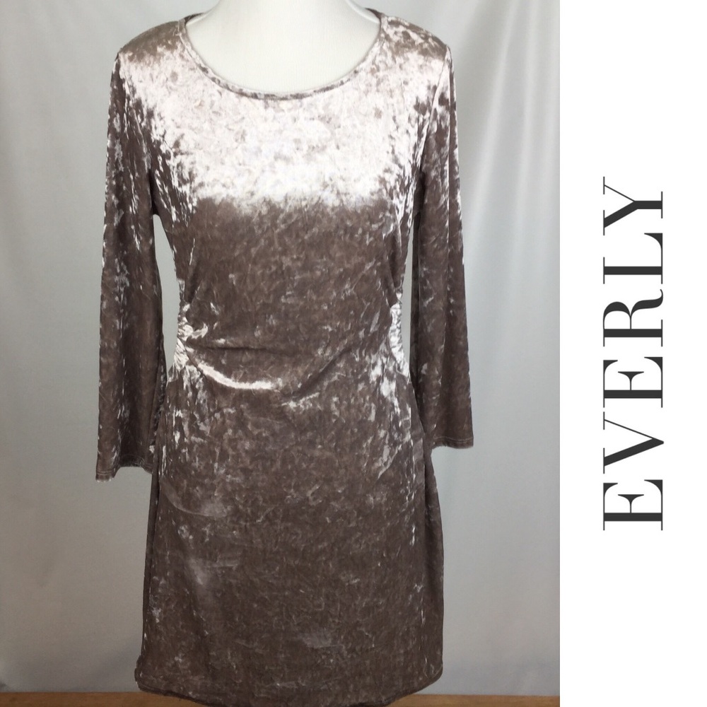 Everly Tan Sheath Side Cut Out Velvet Party Dress
